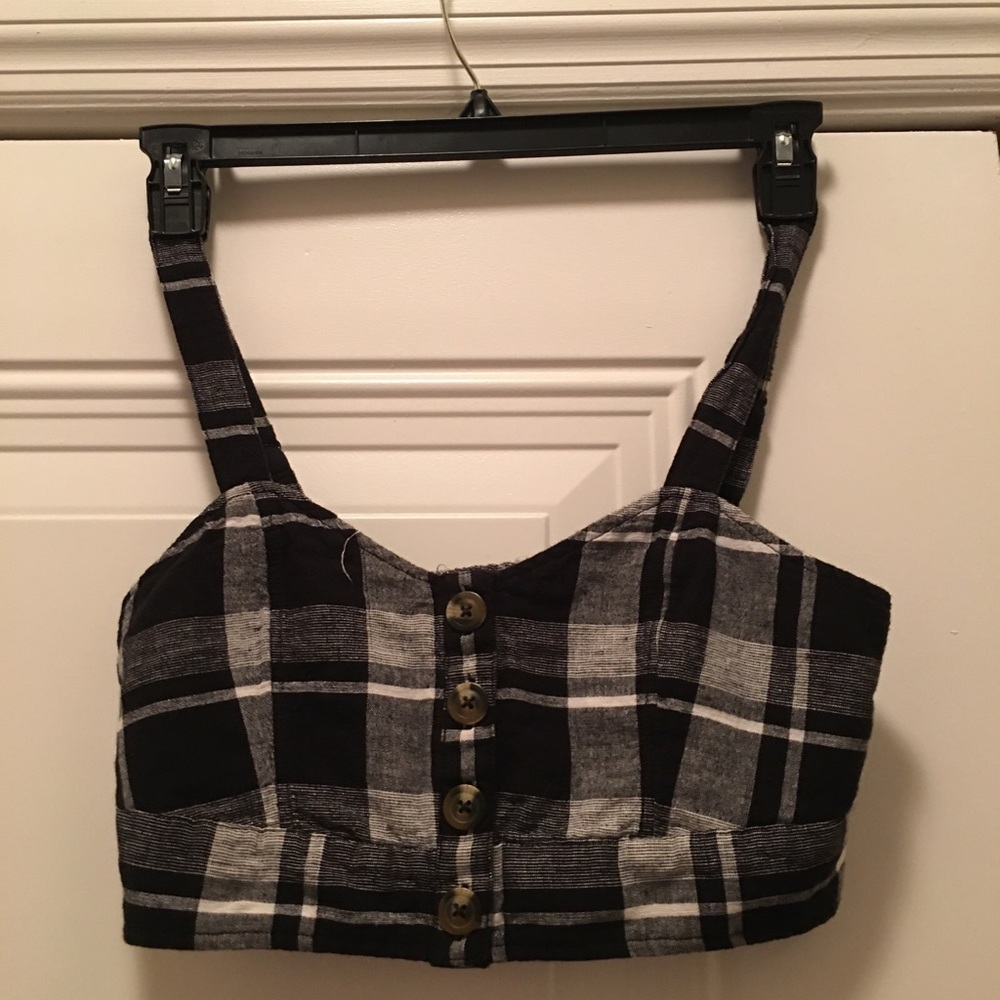 Crop American Eagle Plaid Halter Crop Top Large Festival Stretchy back & adju…
